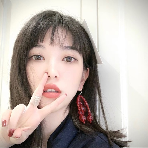 shushu tong style crystal embellished ball red drop earrings - Picture 2 of 6